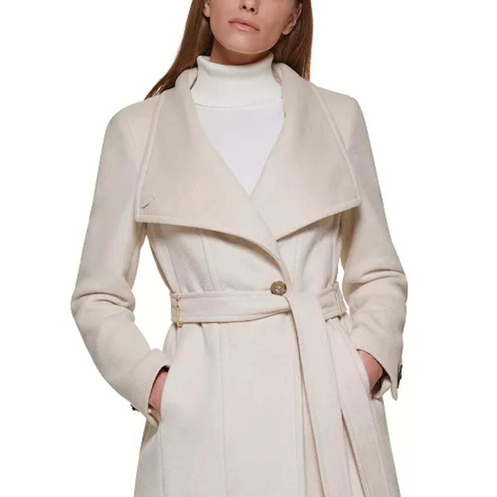 Calvin Klein Women's Asymmetrical Belted Wrap Coat (Nude), Size Large, New